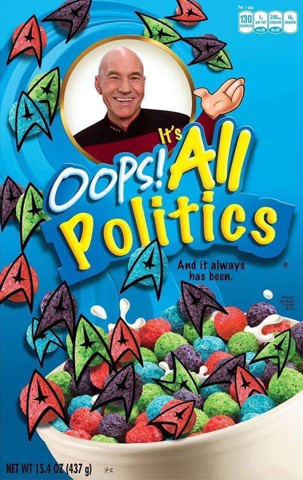 This meme is a screenshot of a cereal box with a cartoon Captain Jean-Luc Picard from the TV show Star Trek: The Next Generation. The text on the box reads "It's not just a cereal, it's a way of life" and "Captain's Log, Supposedly Delicious". The meme is a play on the Star Trek character's catchphrase "Make it so" and is used to express that something is not as it seems.